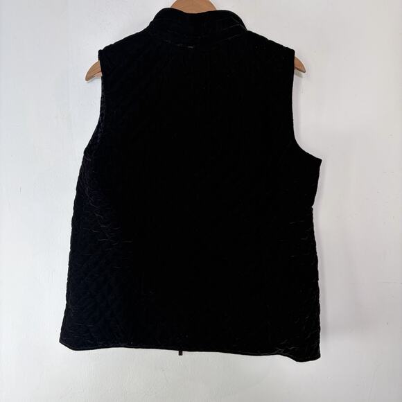 Black Velour Quilted Reversible Vest‎ Zip L Equestrian Old Money Quiet Luxury - Picture 4 of 6